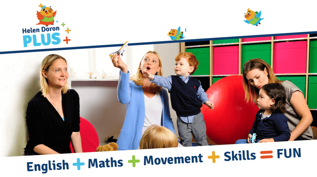 Preschool programs teachers and toddlers playing around each other